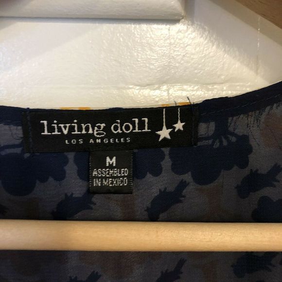 LIVING DOLL vintage yellow blue pocket dress M - Picture 4 of 8